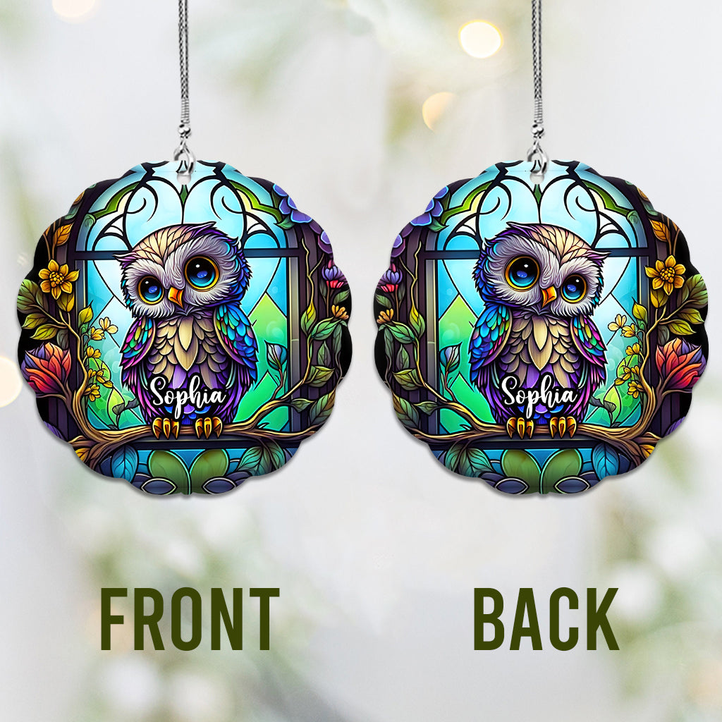 Cute Owl Stained Glass - Personalized Owl Custom Shaped Car Ornament