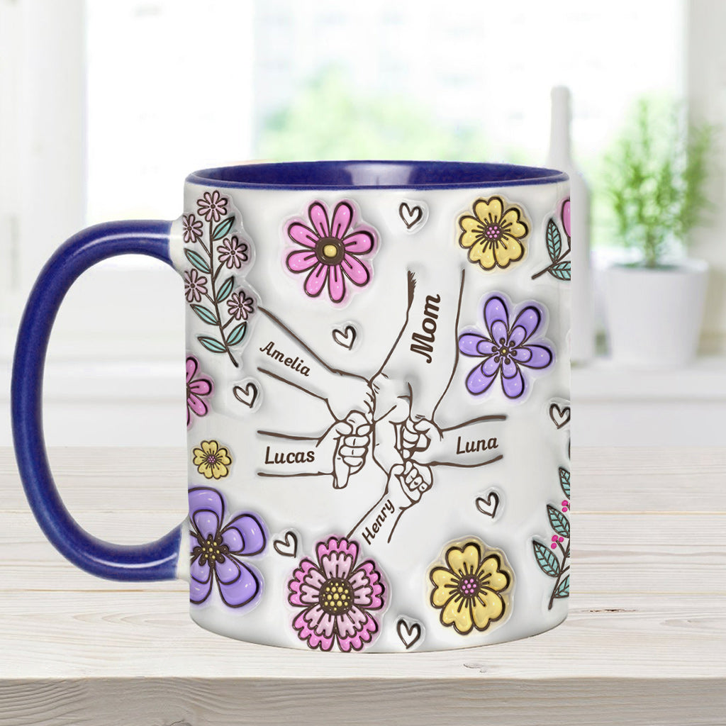 Pink Flower Holding Hands Nana Grandma Mom - Personalized Mother Accent Mug