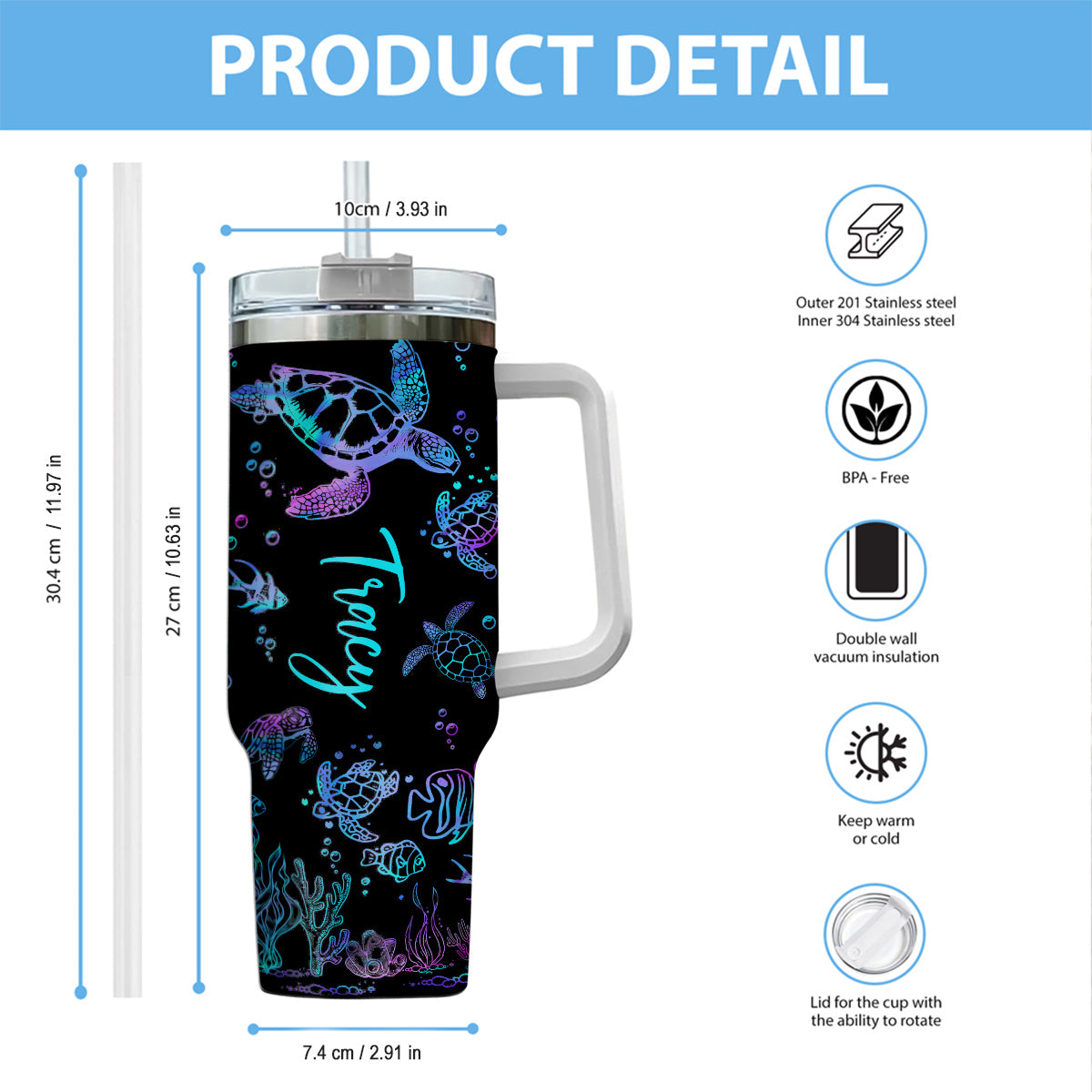 Sea Turtles Custom Name - Personalized Turtle Tumbler With Handle