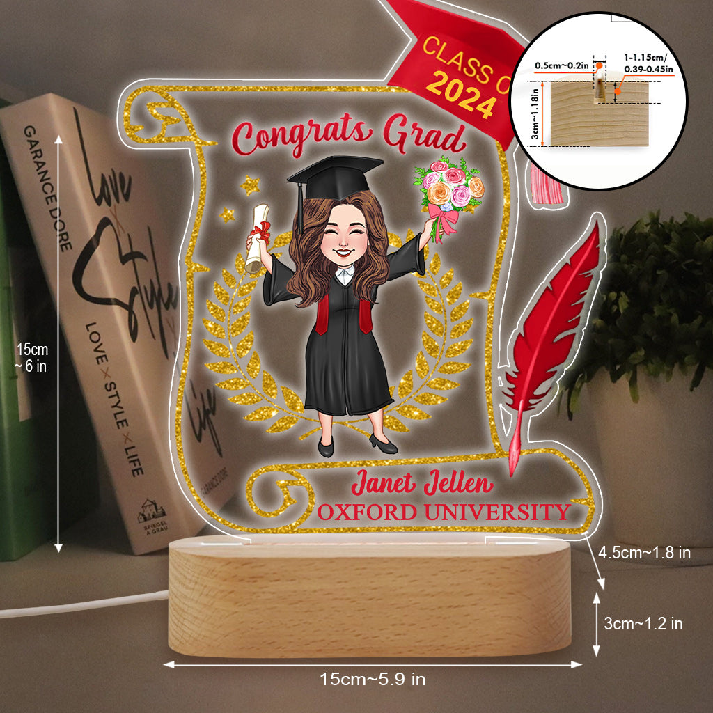 Congratulation Grad - Personalized Graduation Shaped Plaque Light Base