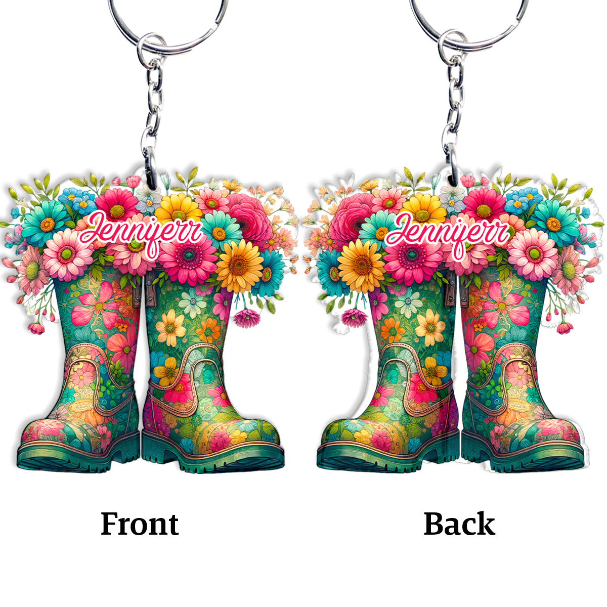 Floral Garden Boots - Personalized Gardening Keychain