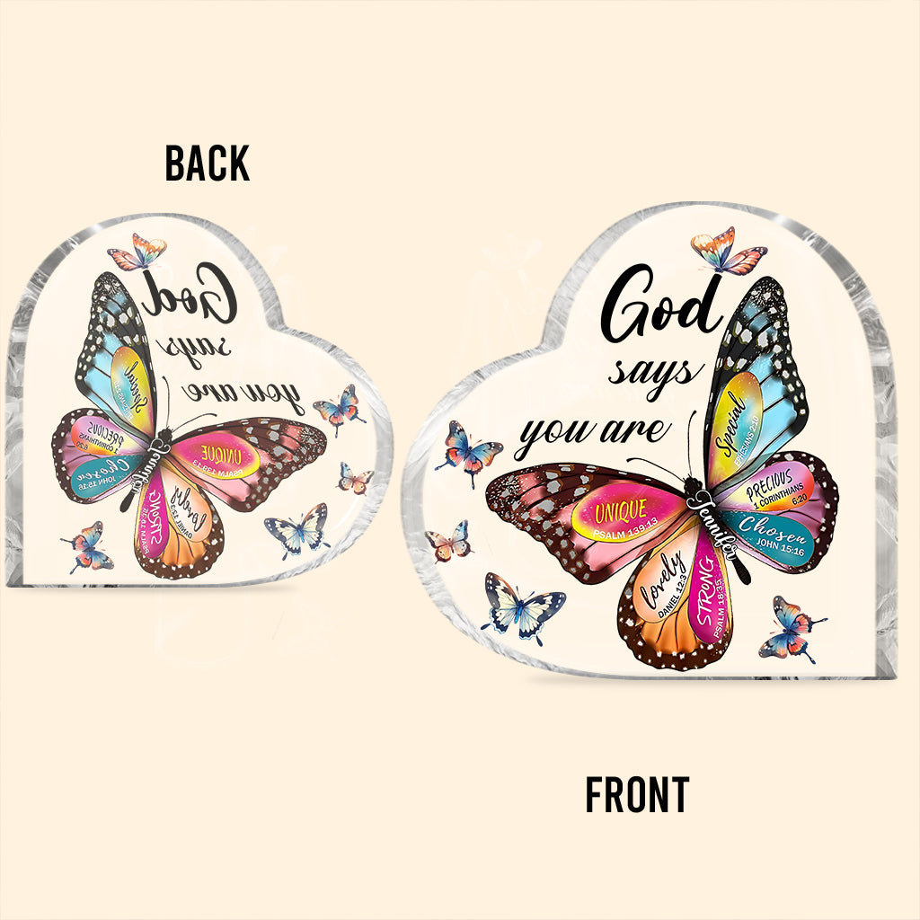 God Says You Are - Personalized Butterfly Custom Shaped Acrylic Plaque