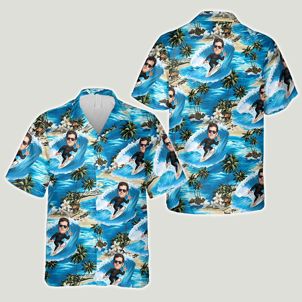 Funny Caricature From Any Photo - Personalized Surfing Hawaiian Shirt