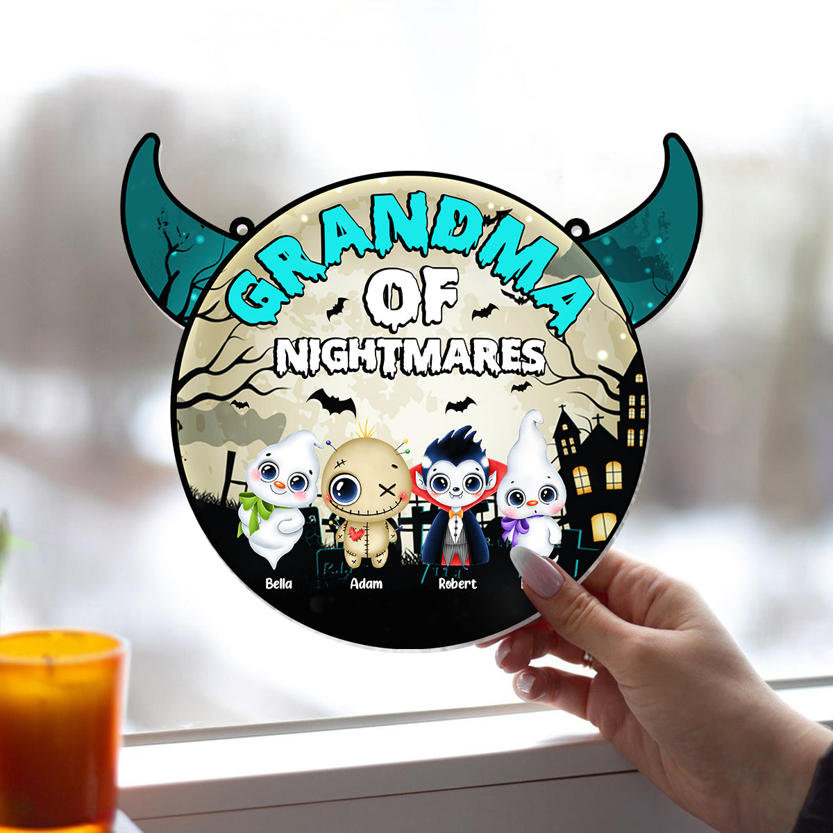 Grandma Of Little Nightmares - Personalized Grandma Window Hanging Suncatcher Ornament