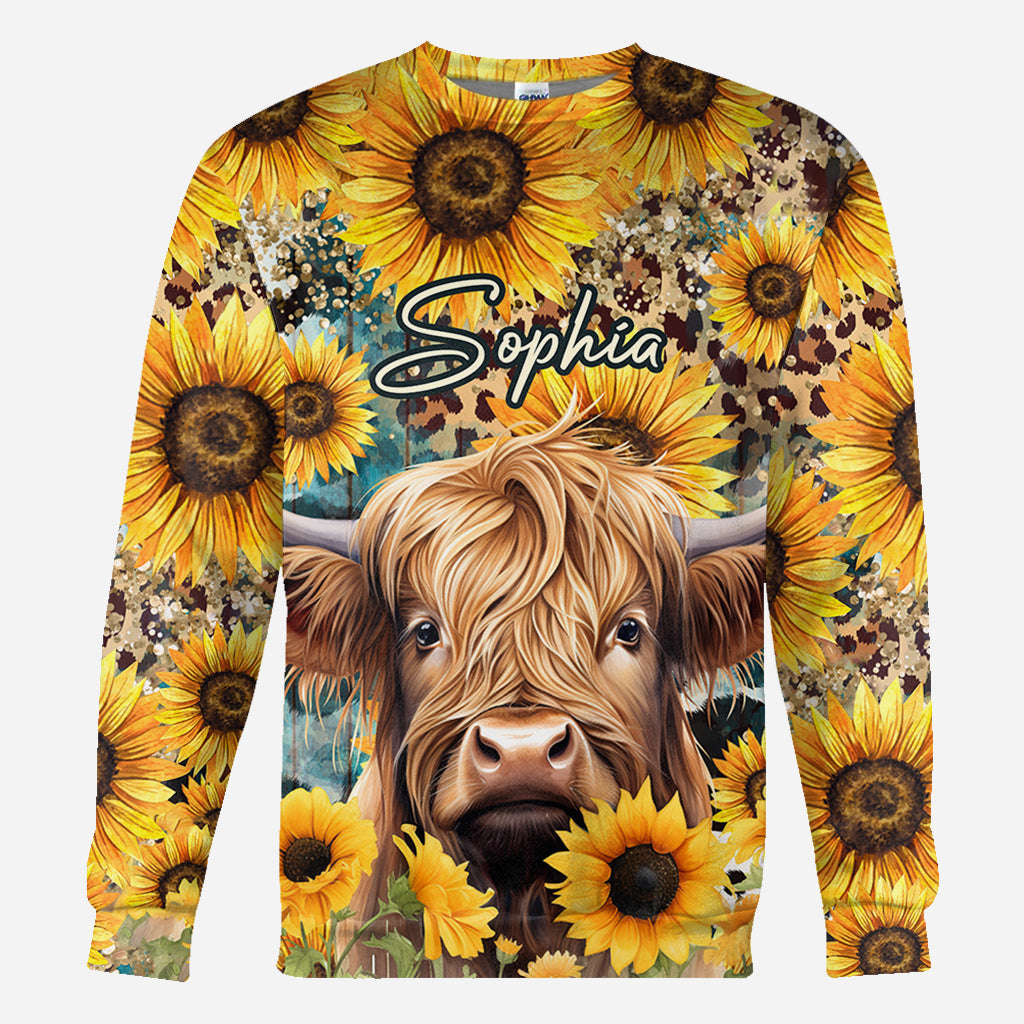 Highland Cow Among Sunflowers - Personalized All Over Shirt