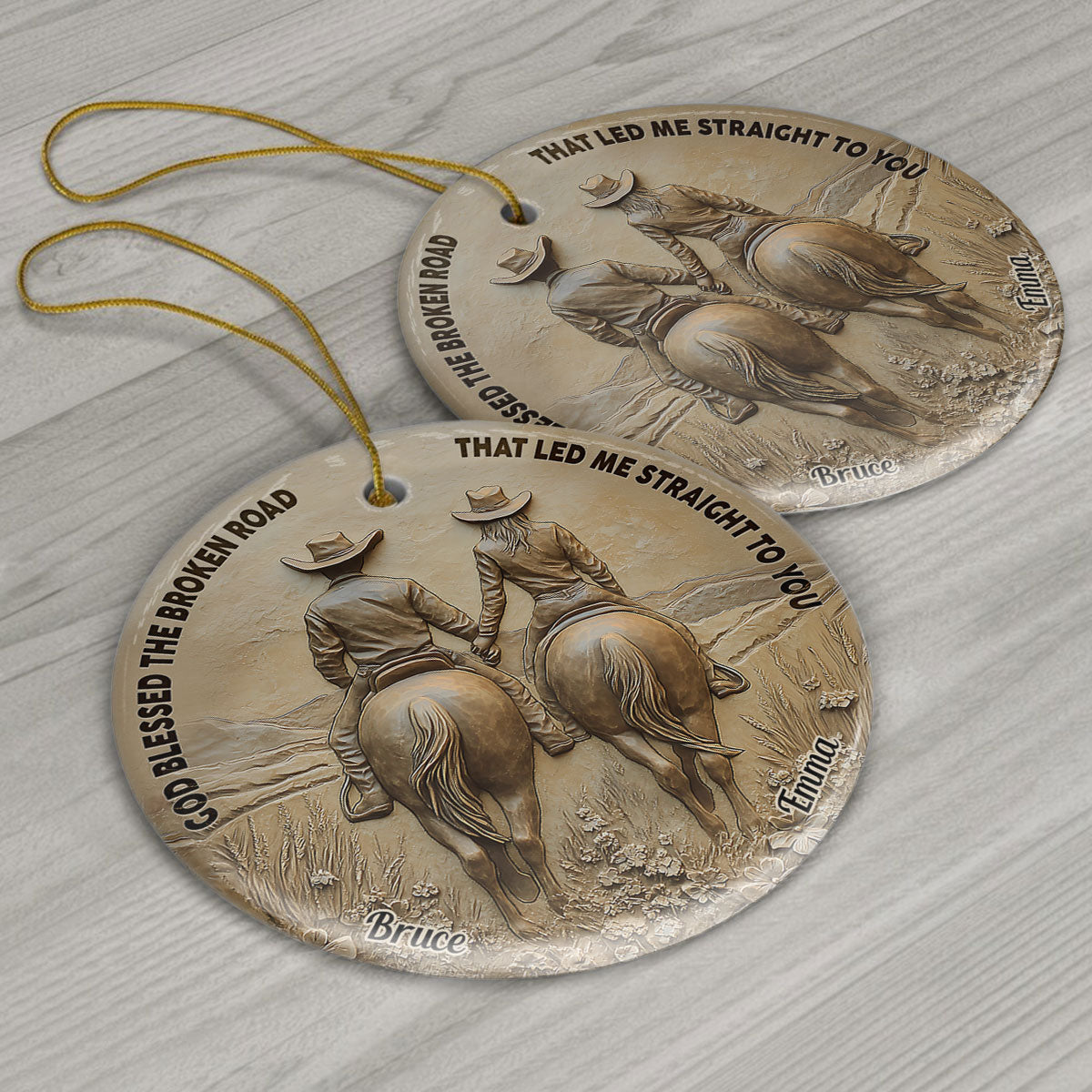 God Blessed The Broken Road That Led Me Straight To You - Personalized Couple Ceramic Circle Ornament