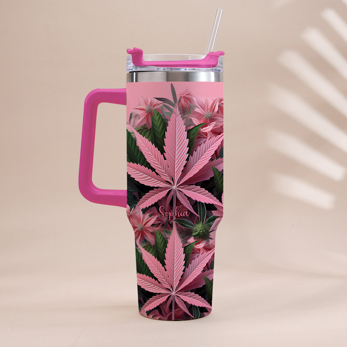 Pink Stoner Chick - Personalized Weed Tumbler With Handle