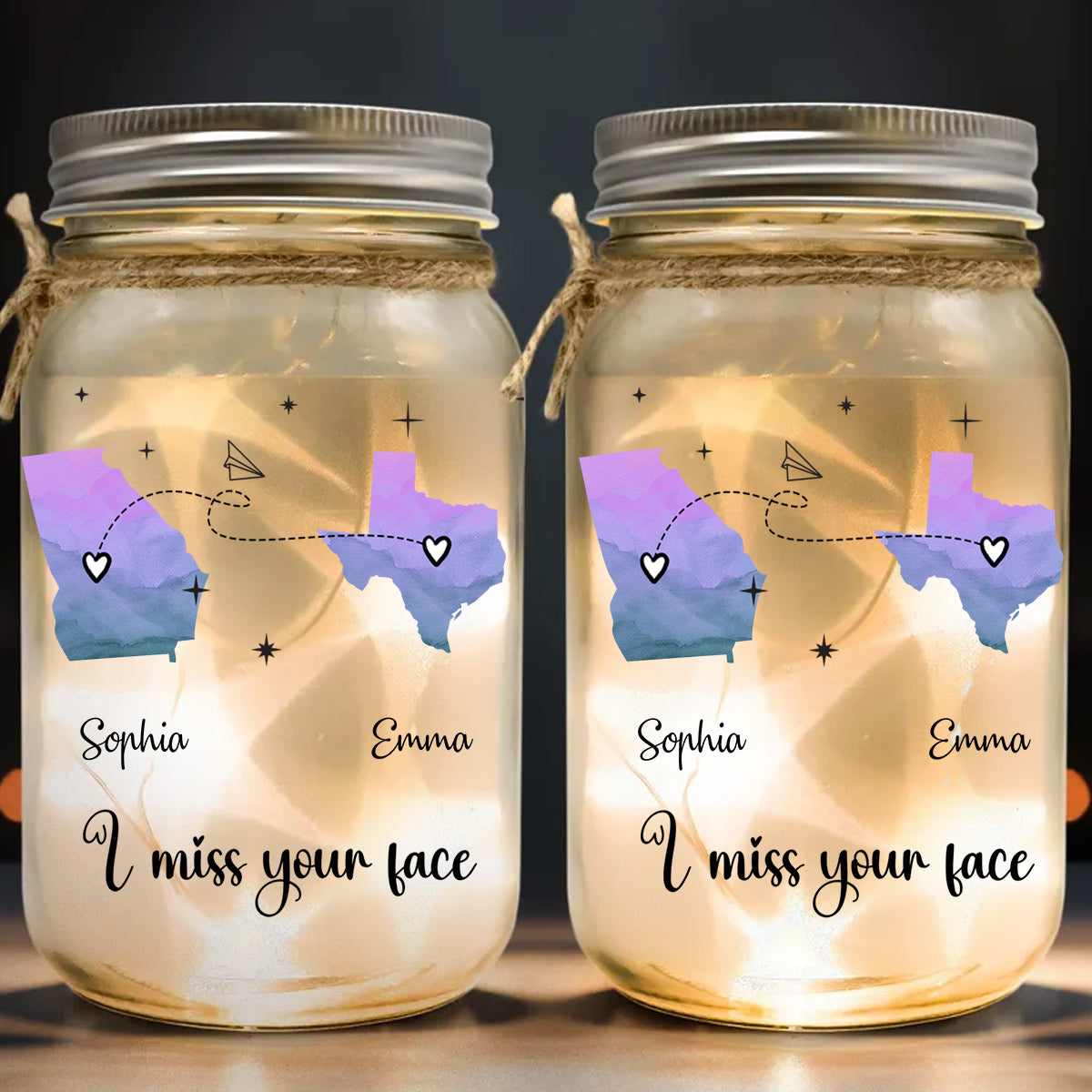 I Miss Your Face - Personalized Bestie Mason Jar Light