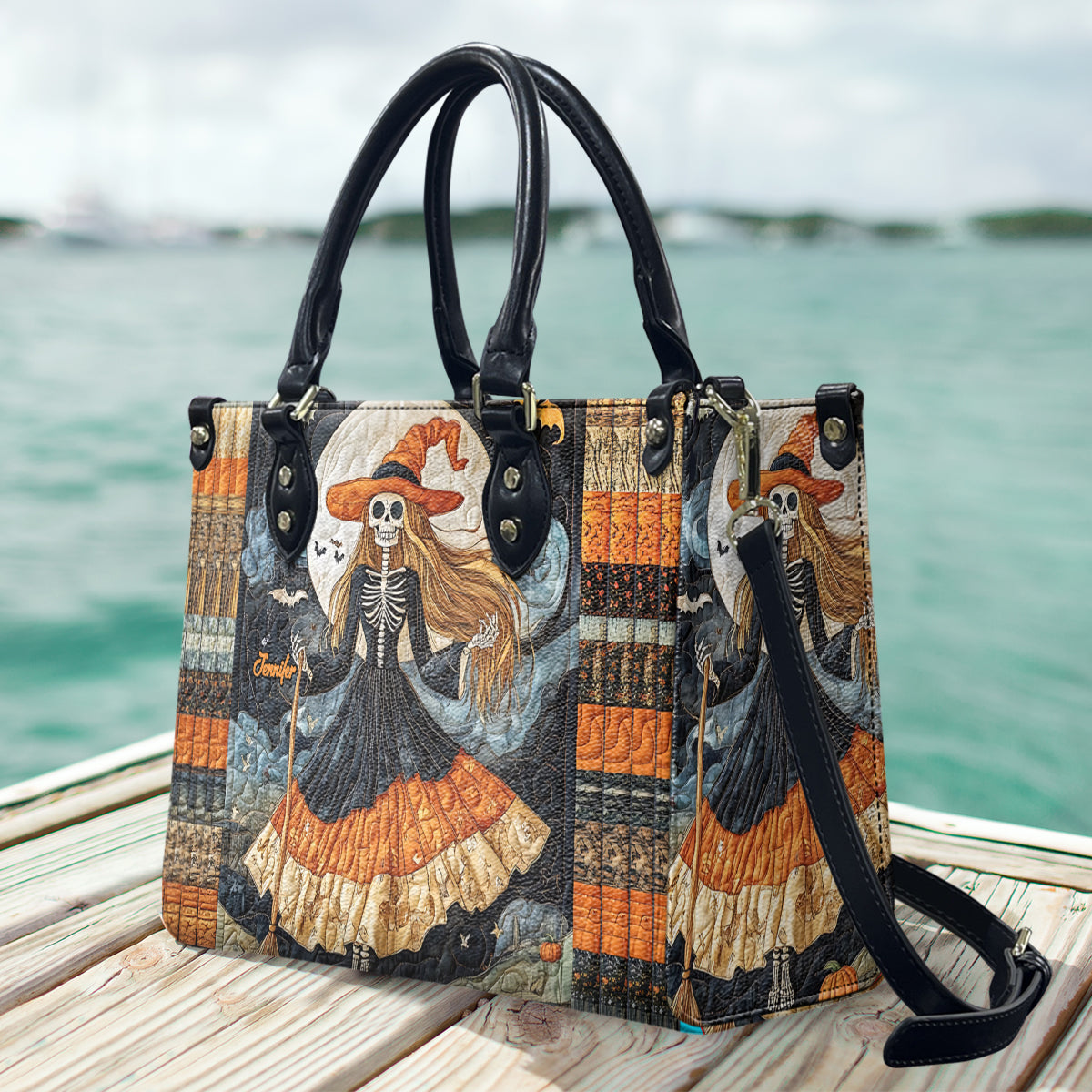Beautiful Skull Witch - Personalized Witch Leather Handbag