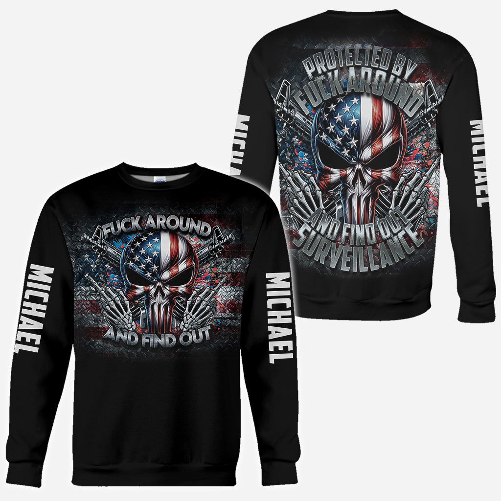 Protected by Fck Around and Find out Surveillance - Personalized Skull All Over Shirt