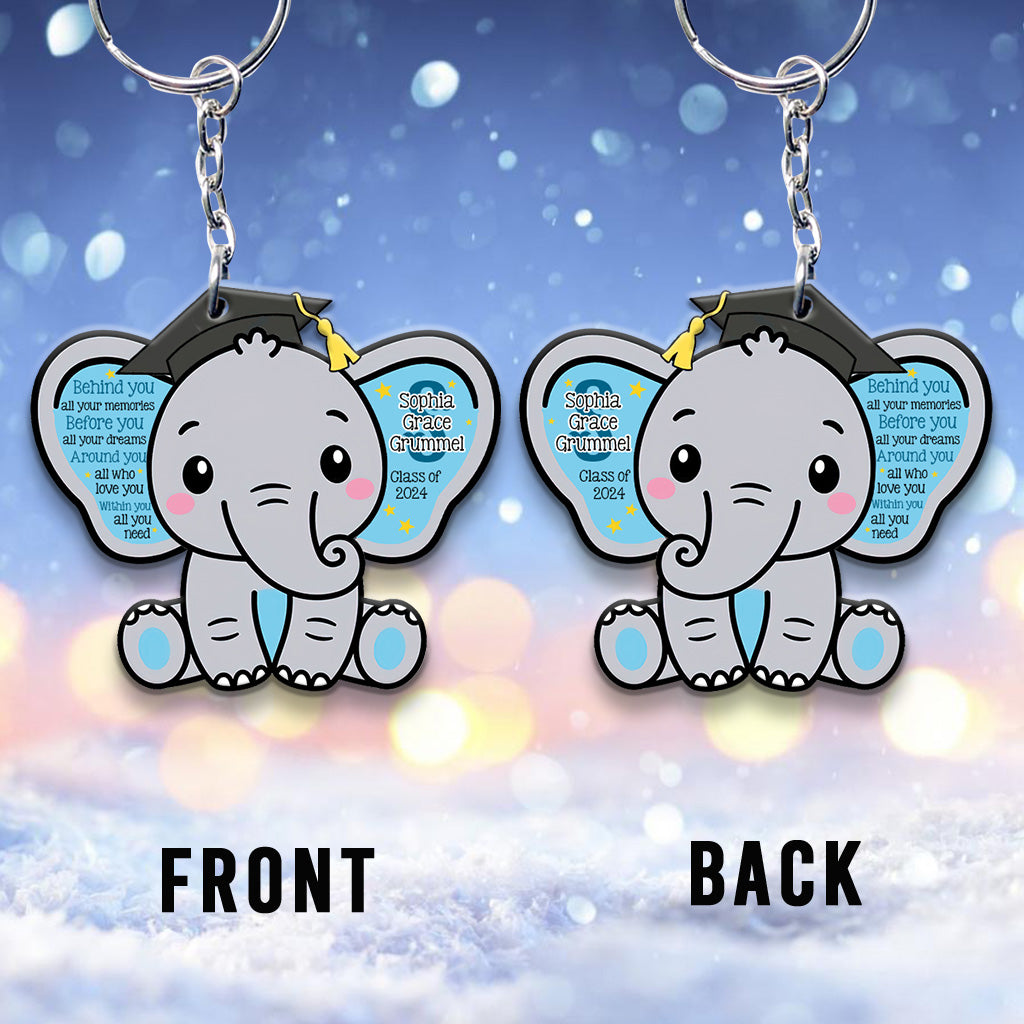 Graduation Elephant Behind You All Your Memories - Personalized Graduation Keychain