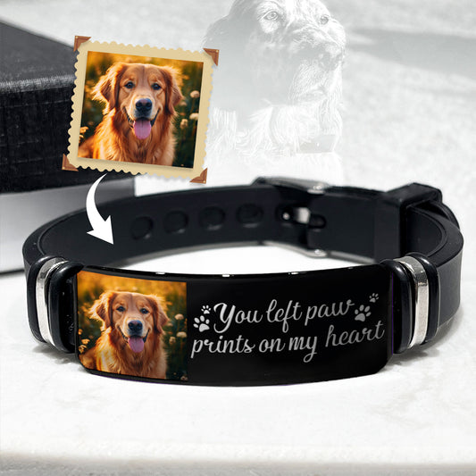 You Left Paw Prints On My Heart - Personalized Dog Engraved Bracelet