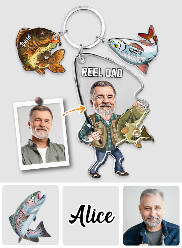 Reel Dad - Personalized Fishing Keychain with Charms
