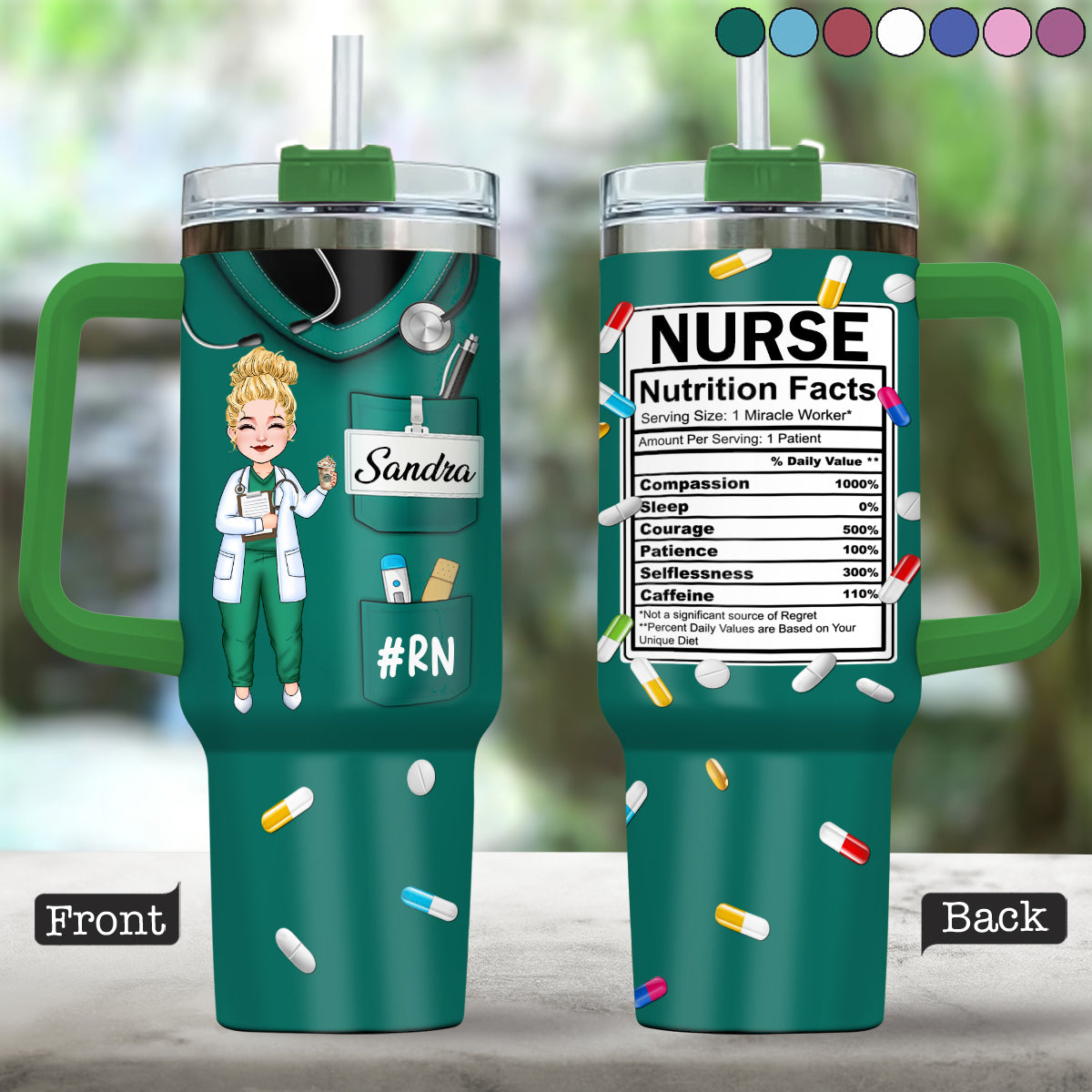 Nurse Nutrition Facts - Personalized Nurse Tumbler With Handle