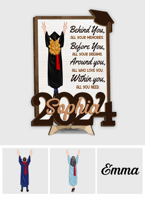 Behind You All Your Memories Before You All Your Dreams - Personalized Graduation 2 Layered Wood Sign / Wood Plaque
