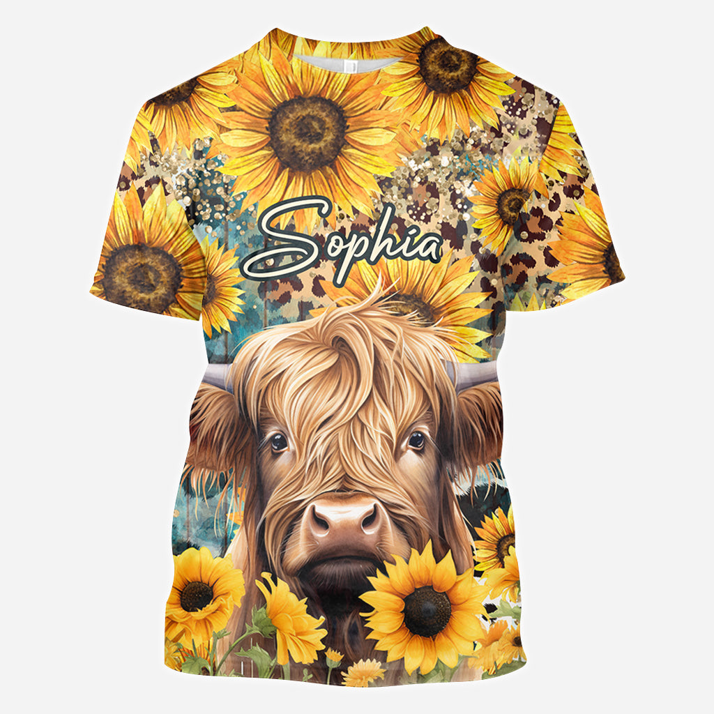 Highland Cow Among Sunflowers - Personalized All Over Shirt