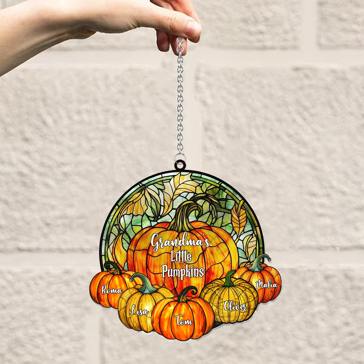 Grandma's Little Pumpkins Any Title - Personalized Grandma Window Hanging Suncatcher Ornament