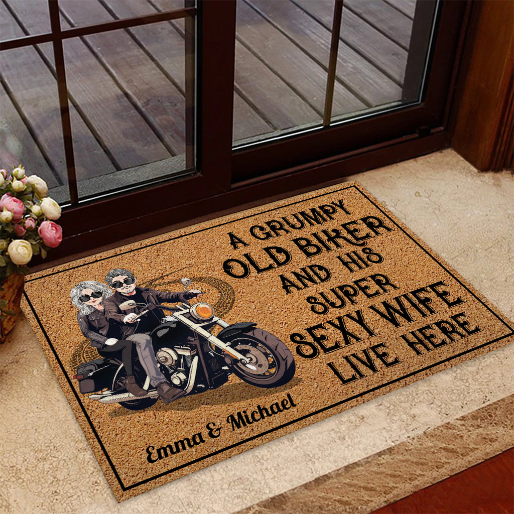 Old Biker And His Sexy Wife - Personalized Biker Doormat