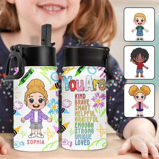 You Are Kind, You Are Loved - Personalized Kid Kids Water Bottle