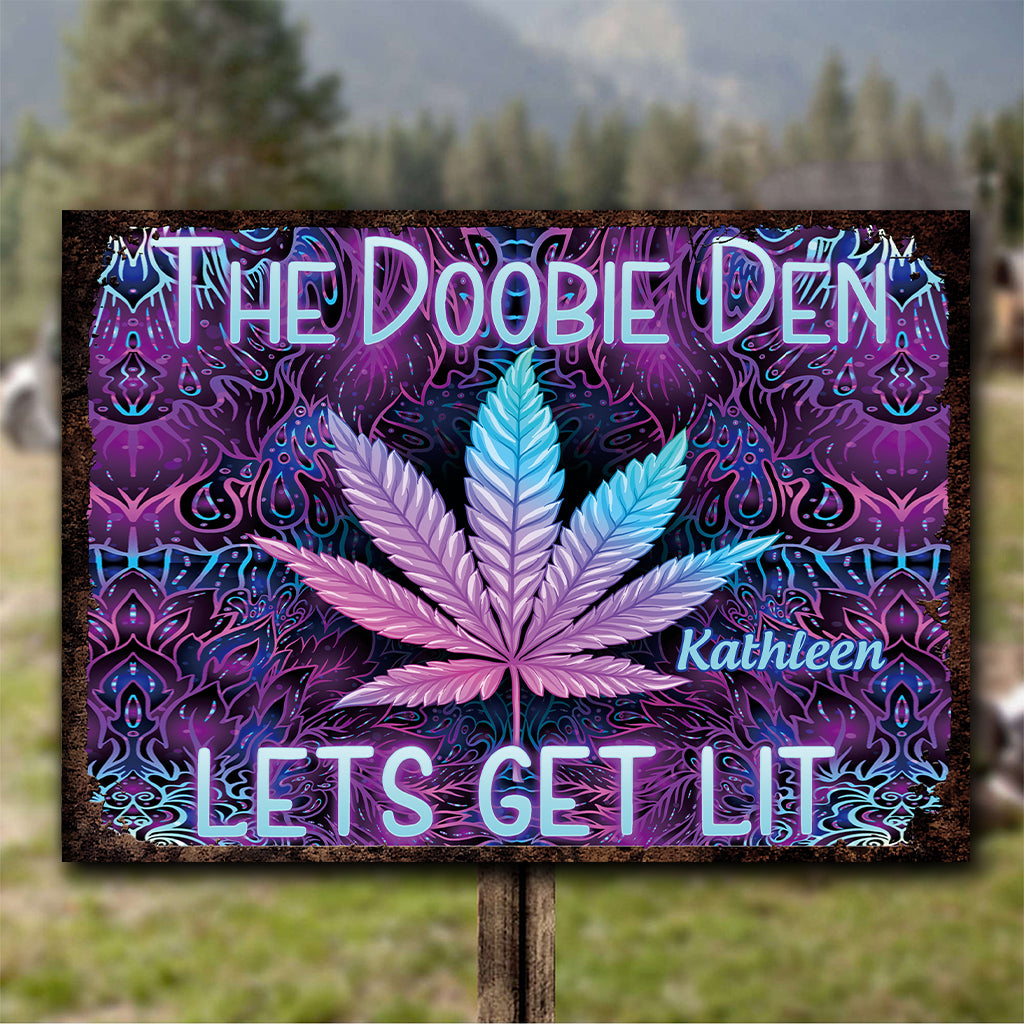Doobie Den Lets Light Up - Personalized Weed Rectangle Metal Sign