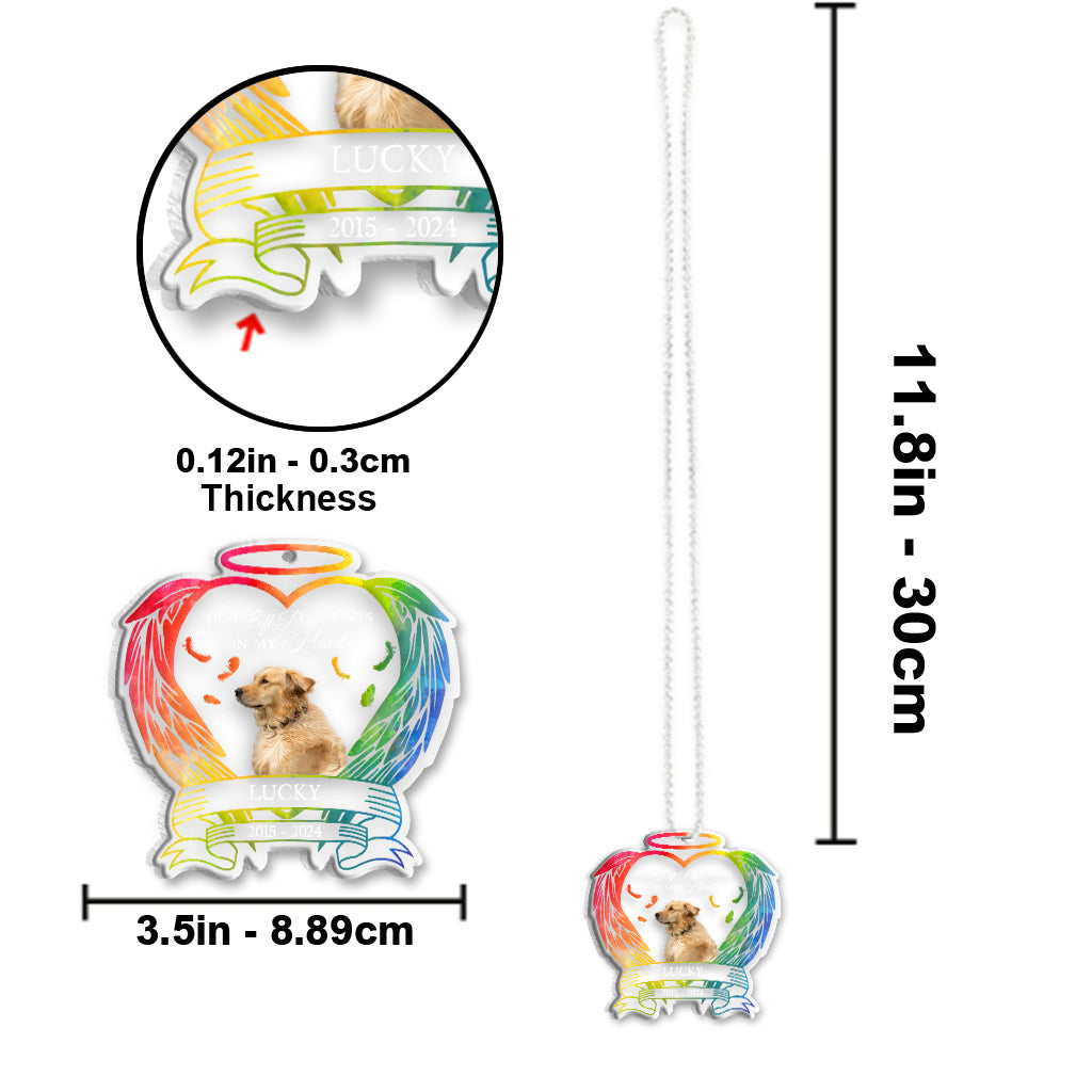 You Left Paw Prints On My Heart - Personalized Dog Transparent Car Ornament