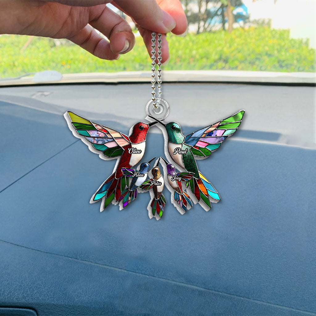 Family Members Hummingbirds Beautiful Birds - Personalized Family Custom Shaped Car Ornament