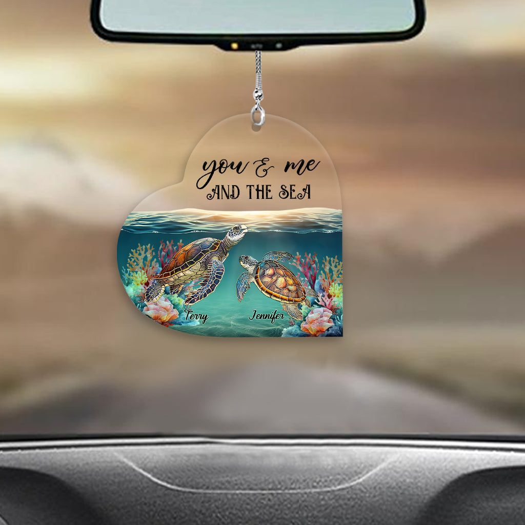 You & Me And The Sea - Personalized Turtle Transparent Car Ornament