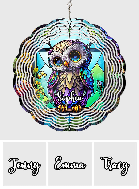 Cute Owl Stained Glass - Personalized Owl Wind Spinner