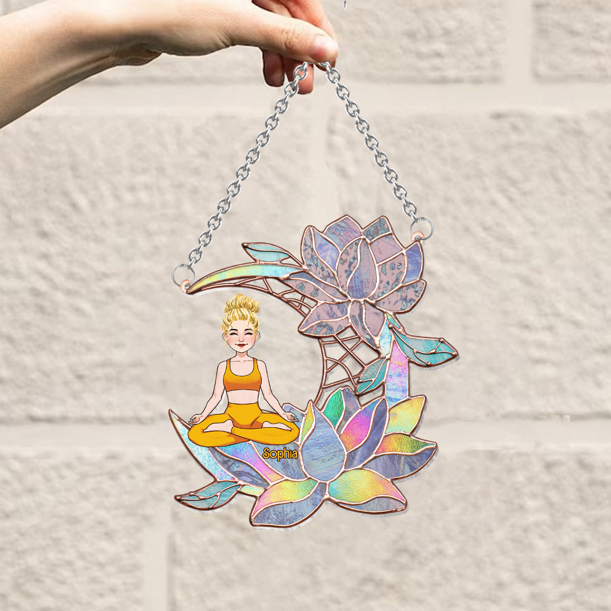 Yoga Girl On Lotus Moon - Personalized Yoga Window Hanging Suncatcher Ornament