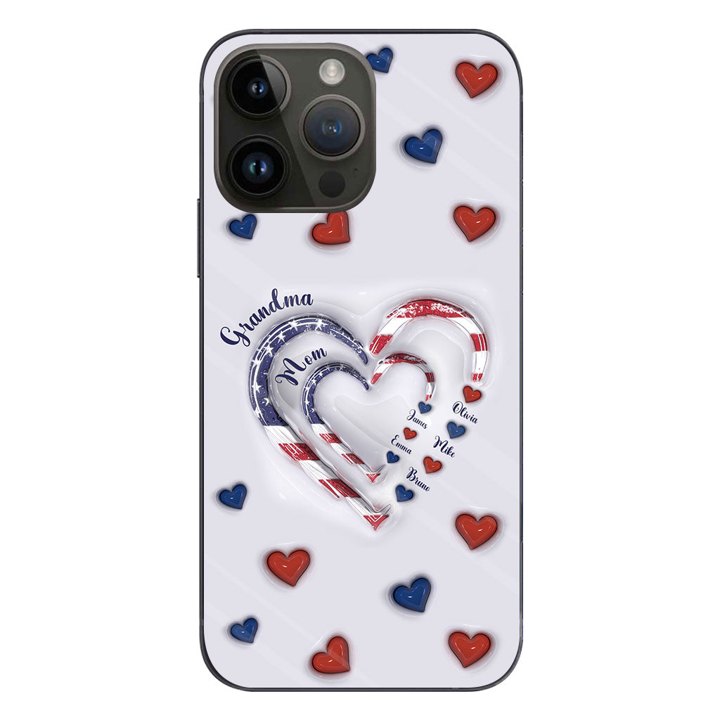 4th Of July Grandma's Hearts - Personalized Grandma Phone Case