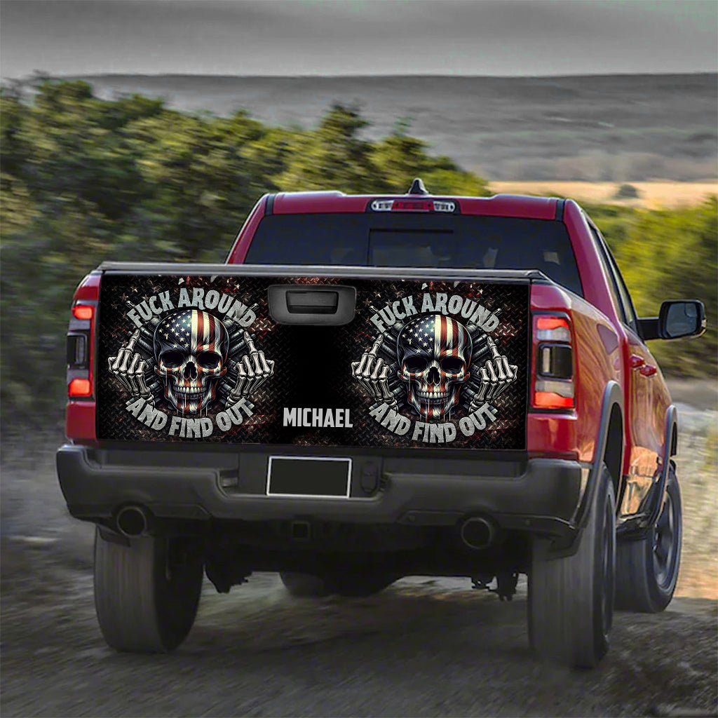 American Flag Skeleton - Personalized Skull Truck Tailgate Decal