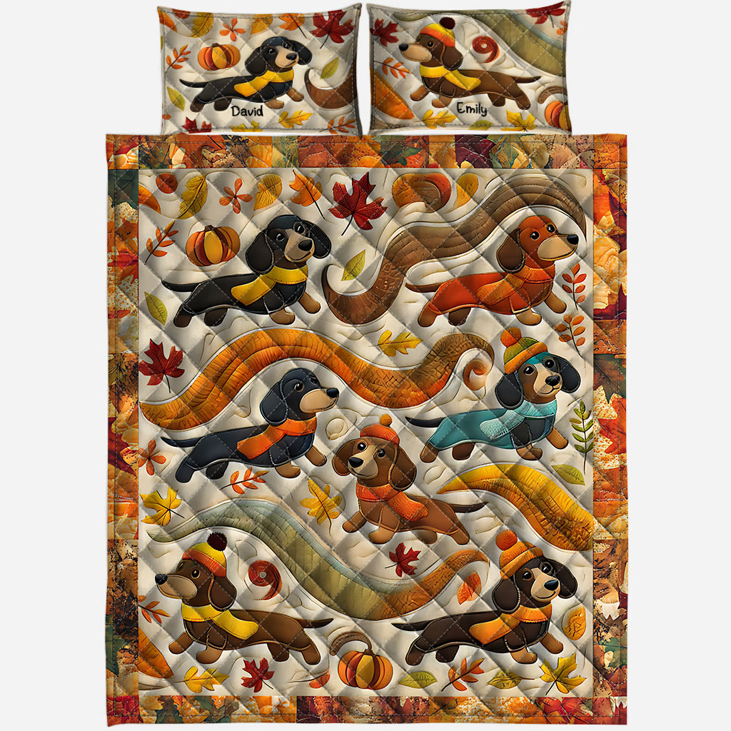 Hello Fall - Personalized Dachshund Quilt Set