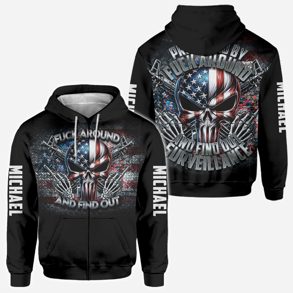 Protected by Fck Around and Find out Surveillance - Personalized Skull All Over Shirt