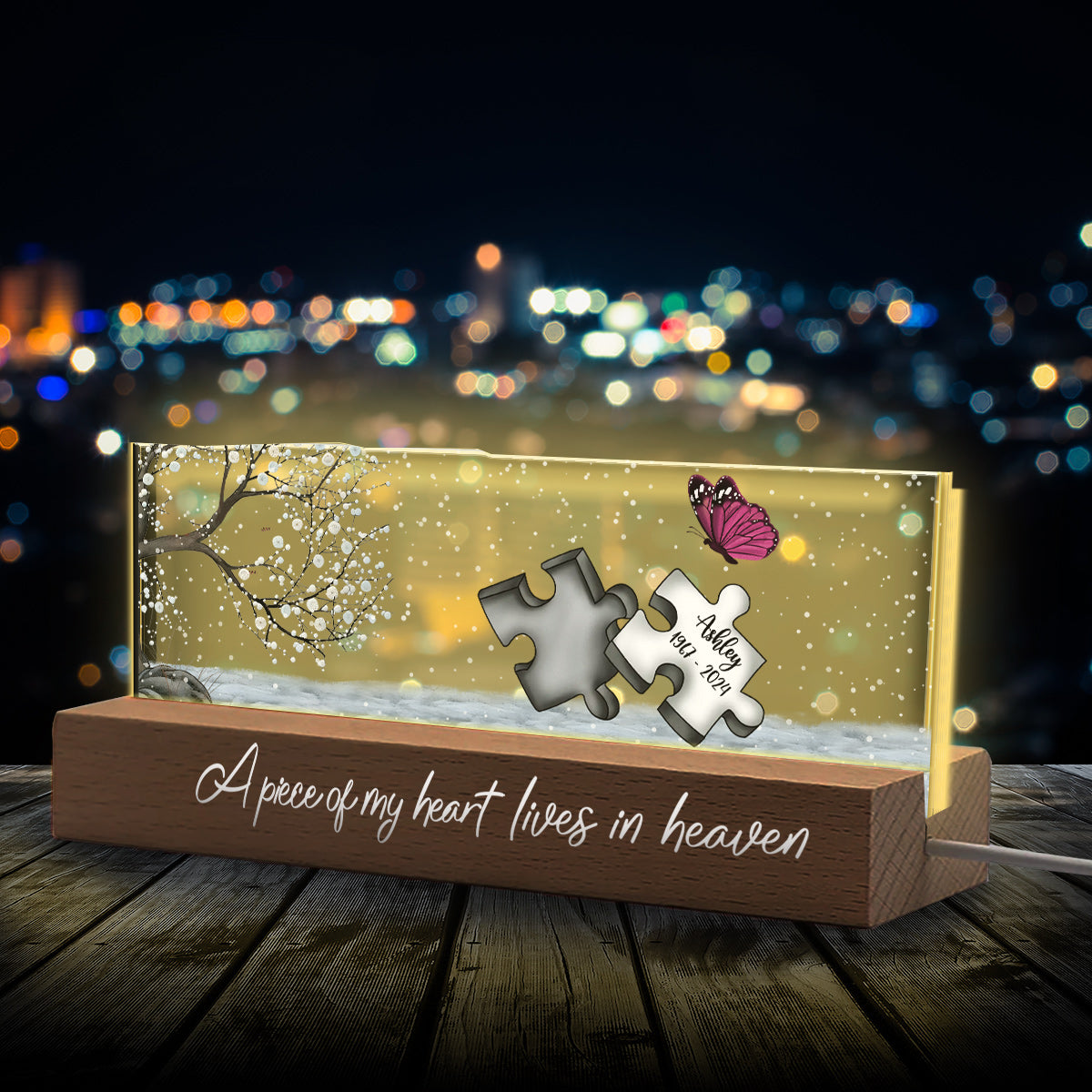 A Piece Of My Heart Lives In Heaven - Personalized Memorial Custom LED Night Light