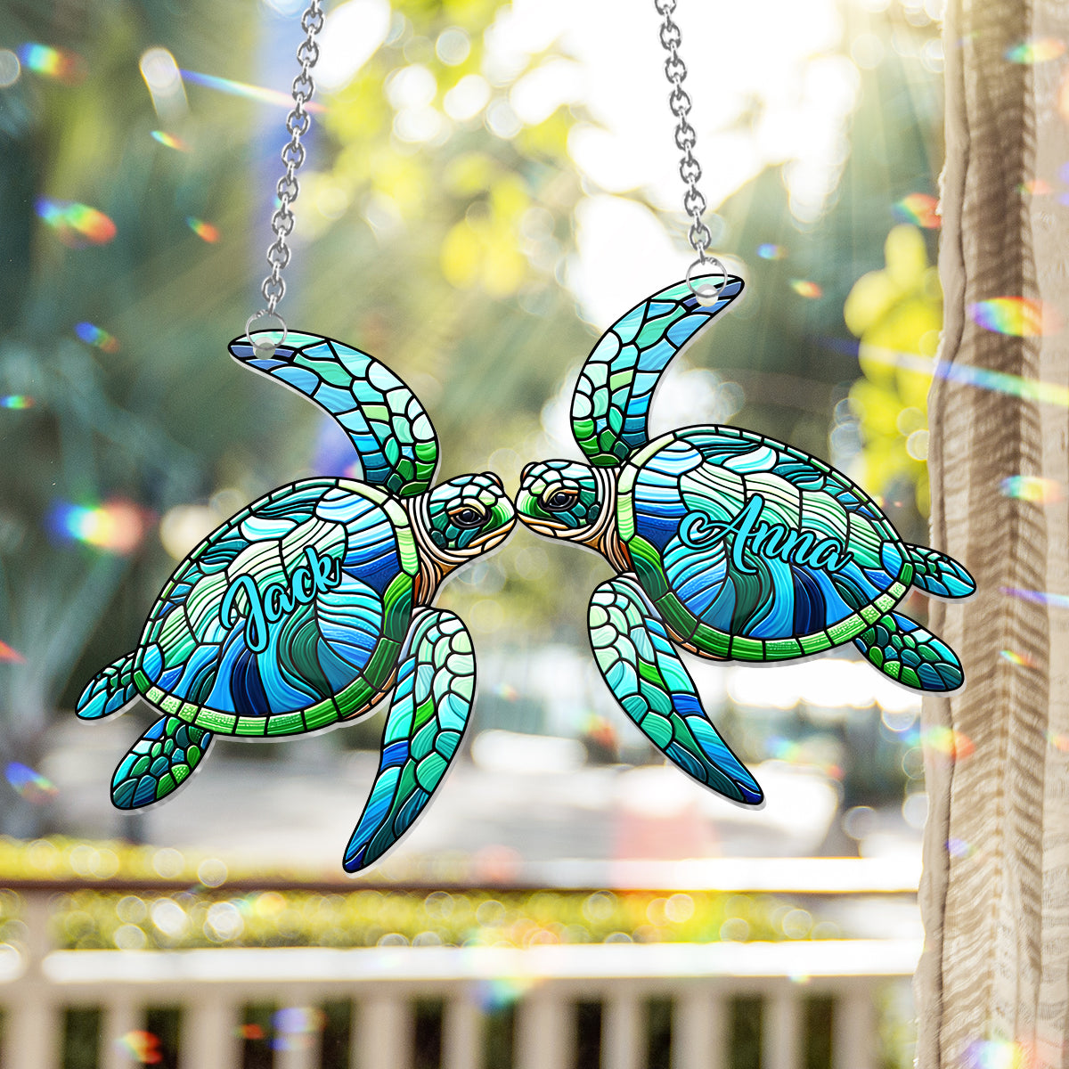 Turtle Couple - Personalized Turtle Window Hanging Suncatcher Ornament