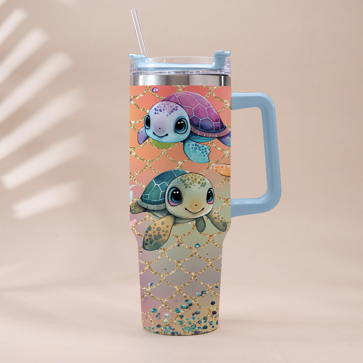 Cute Turtles - Personalized Turtle Tumbler With Handle