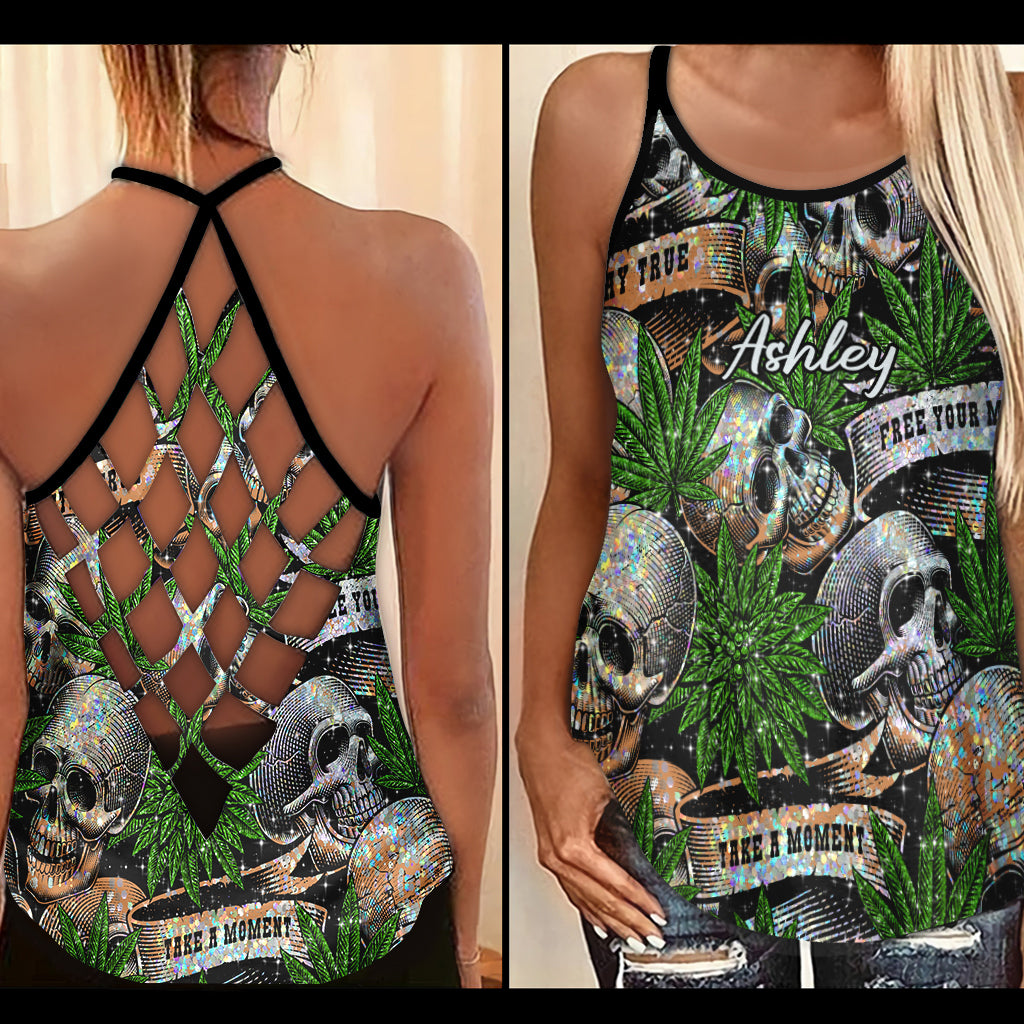Canabis & Skull Marijuana - Personalized Weed Cross Tank Top