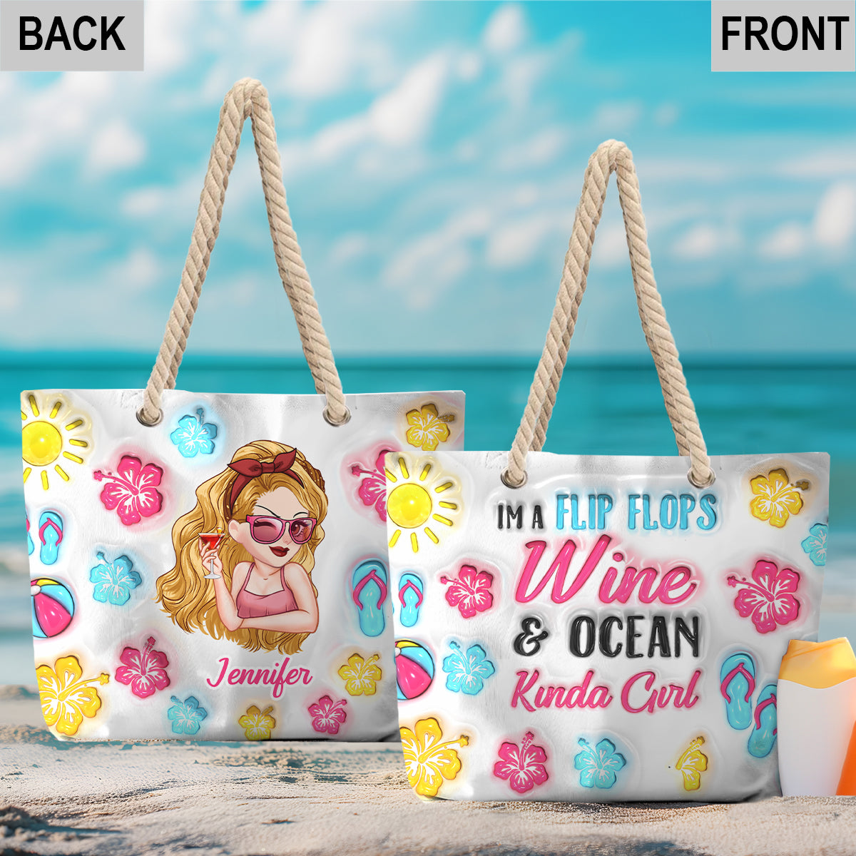 I'm A Flip Flop & Ocean Kinda Girl - Personalized Sea Lover Beach Bag