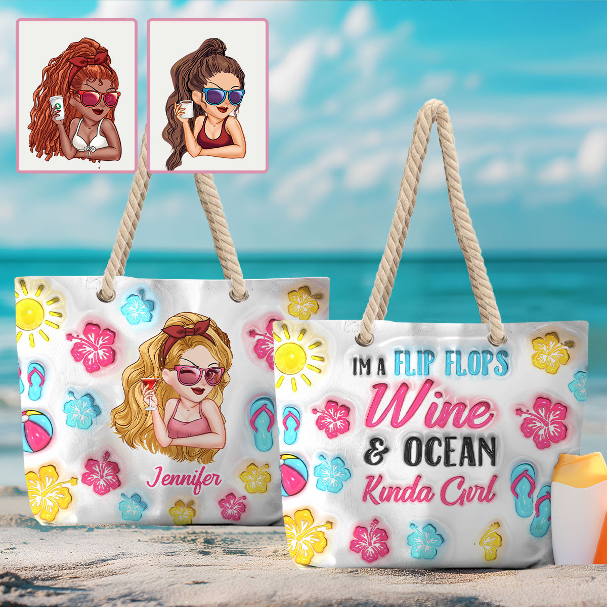 I'm A Flip Flop & Ocean Kinda Girl - Personalized Sea Lover Beach Bag