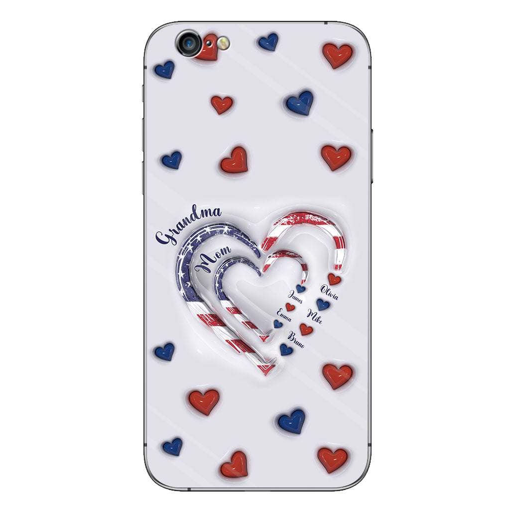 4th Of July Grandma's Hearts - Personalized Grandma Phone Case