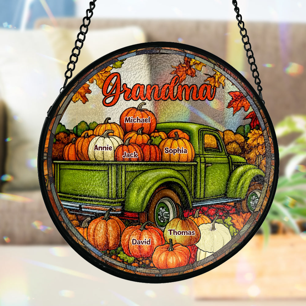 Grandma Fall Truck - Personalized Grandma Stained Glass Suncatcher