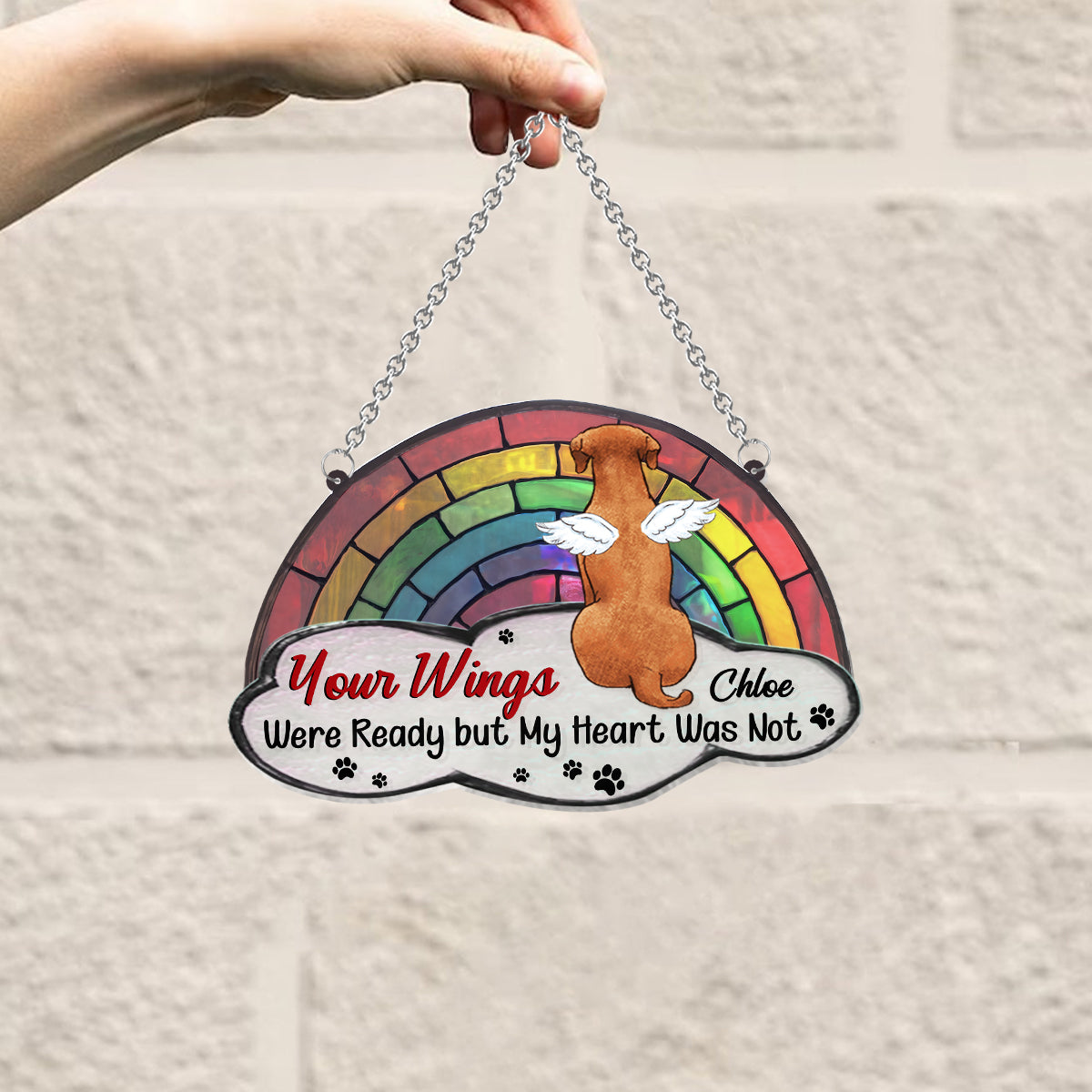 A Piece Of My Heart Is At Rainbow Bridge - Personalized Dog Window Hanging Suncatcher Ornament
