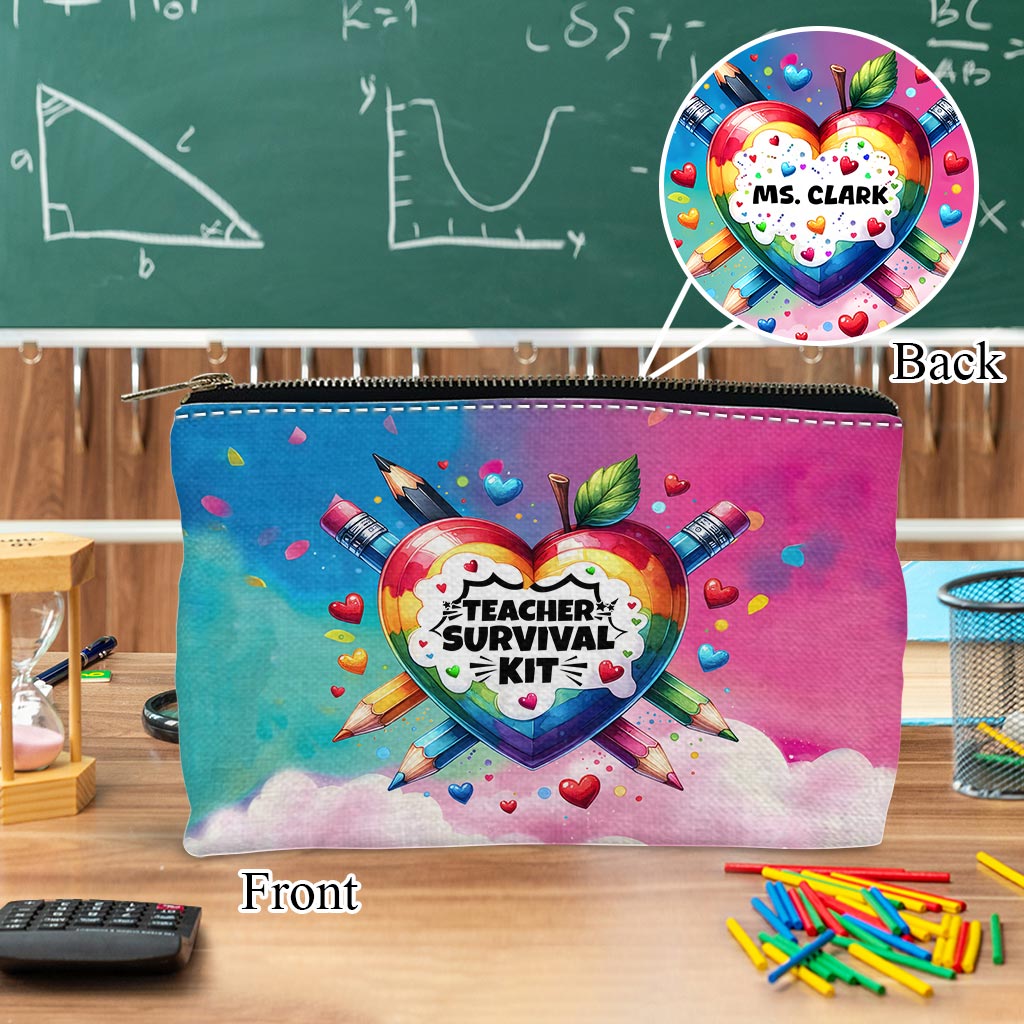 Teacher Survival Kit Colorful Heart - Personalized Teacher Pouch