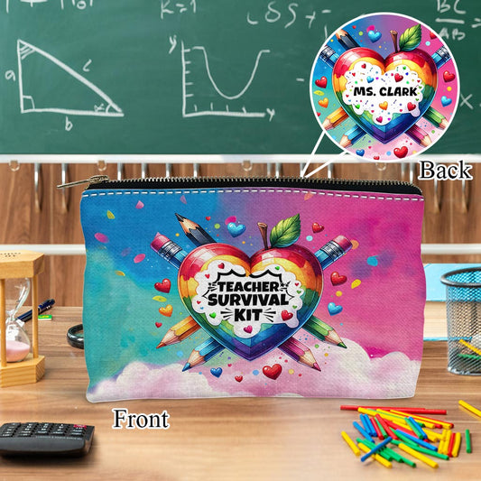 Teacher Survival Kit Colorful Heart - Personalized Teacher Pouch