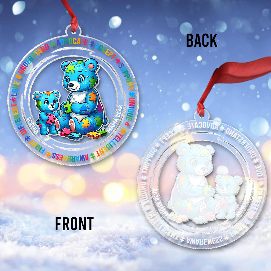 Mama Bear Austism - Personalized Autism Awareness Transparent Ornament