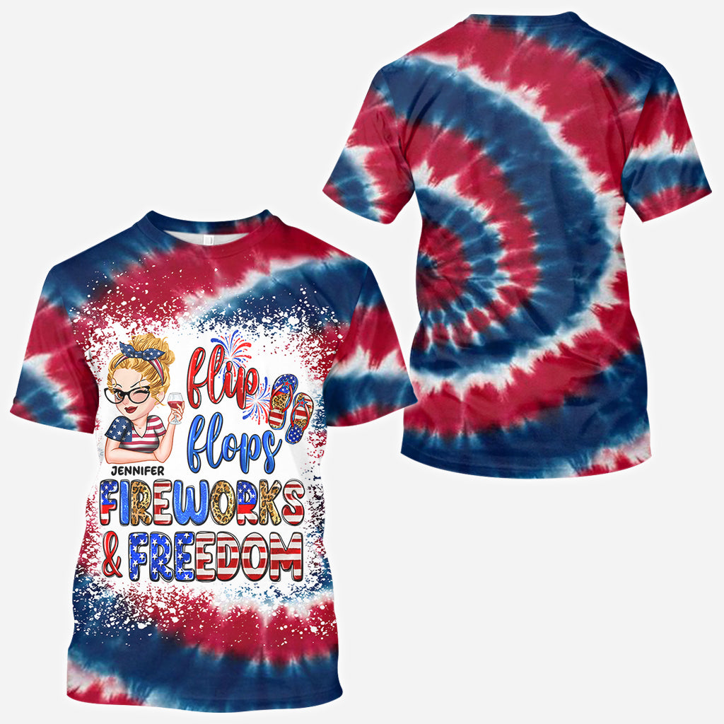 Flip Flops Fireworks And Freedom - Personalized Patriot All Over Shirt