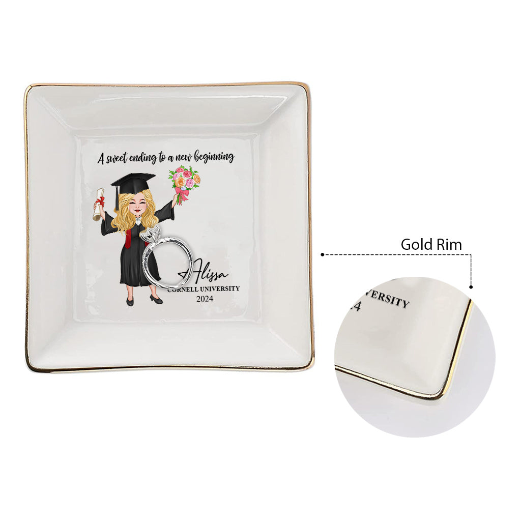 A Sweet Ending To A New Beginning - Personalized Graduation Jewelry Dish