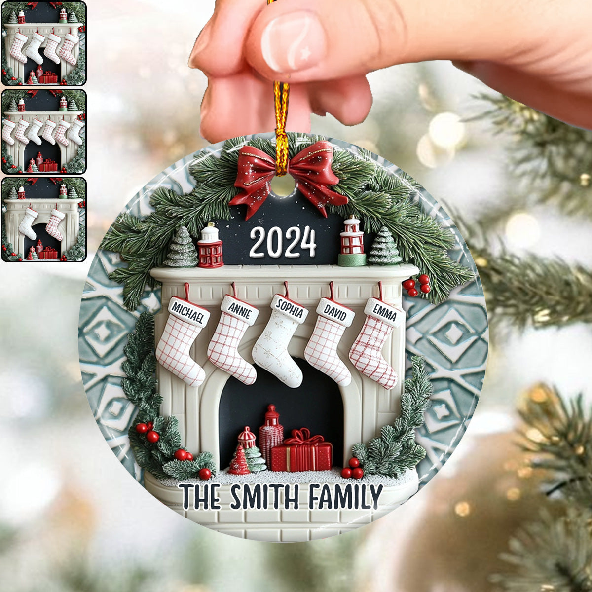 Fireplace Family Socks - Personalized Family Ceramic Circle Ornament