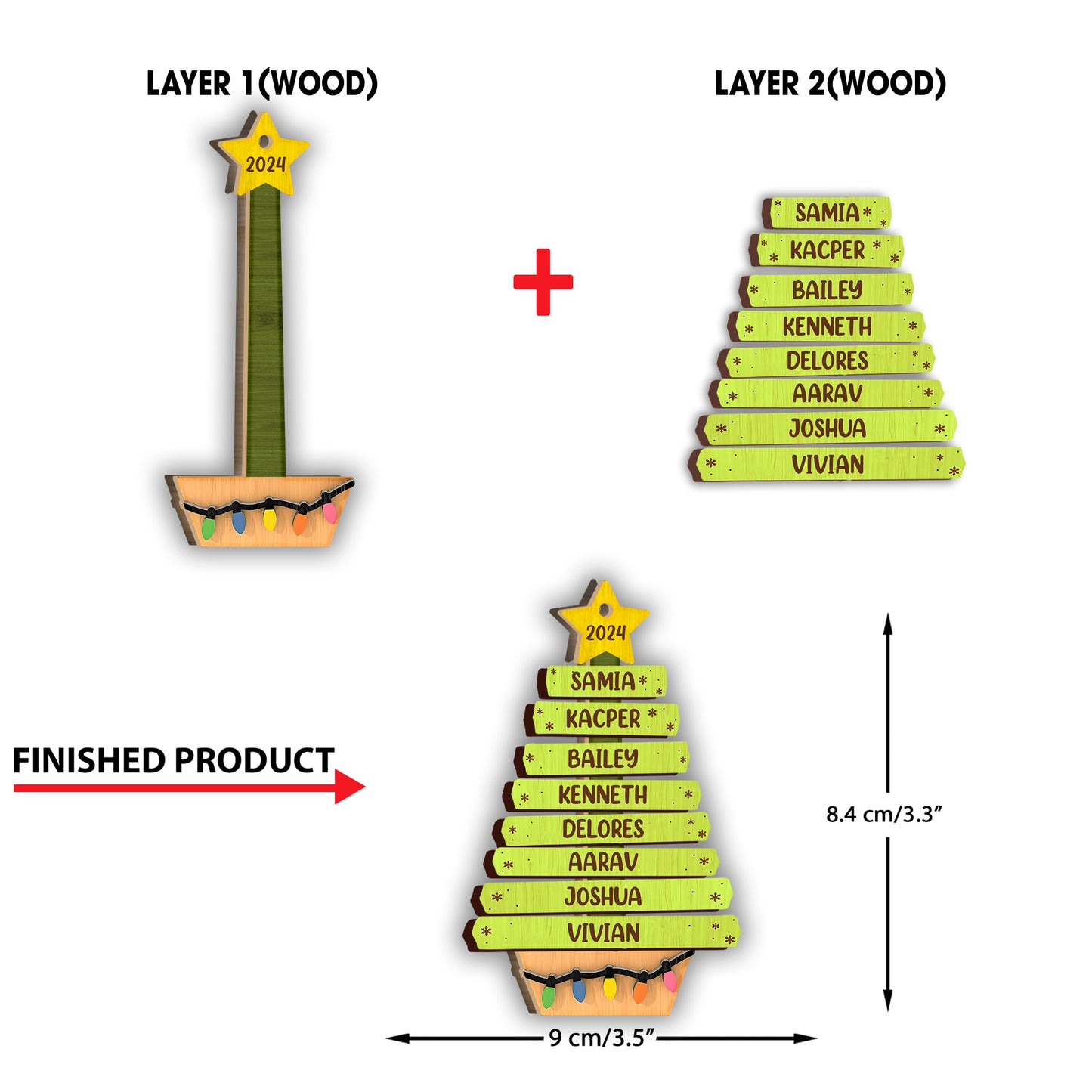 Family Tree Ornament - Personalized Family 2 Layered Piece Ornament