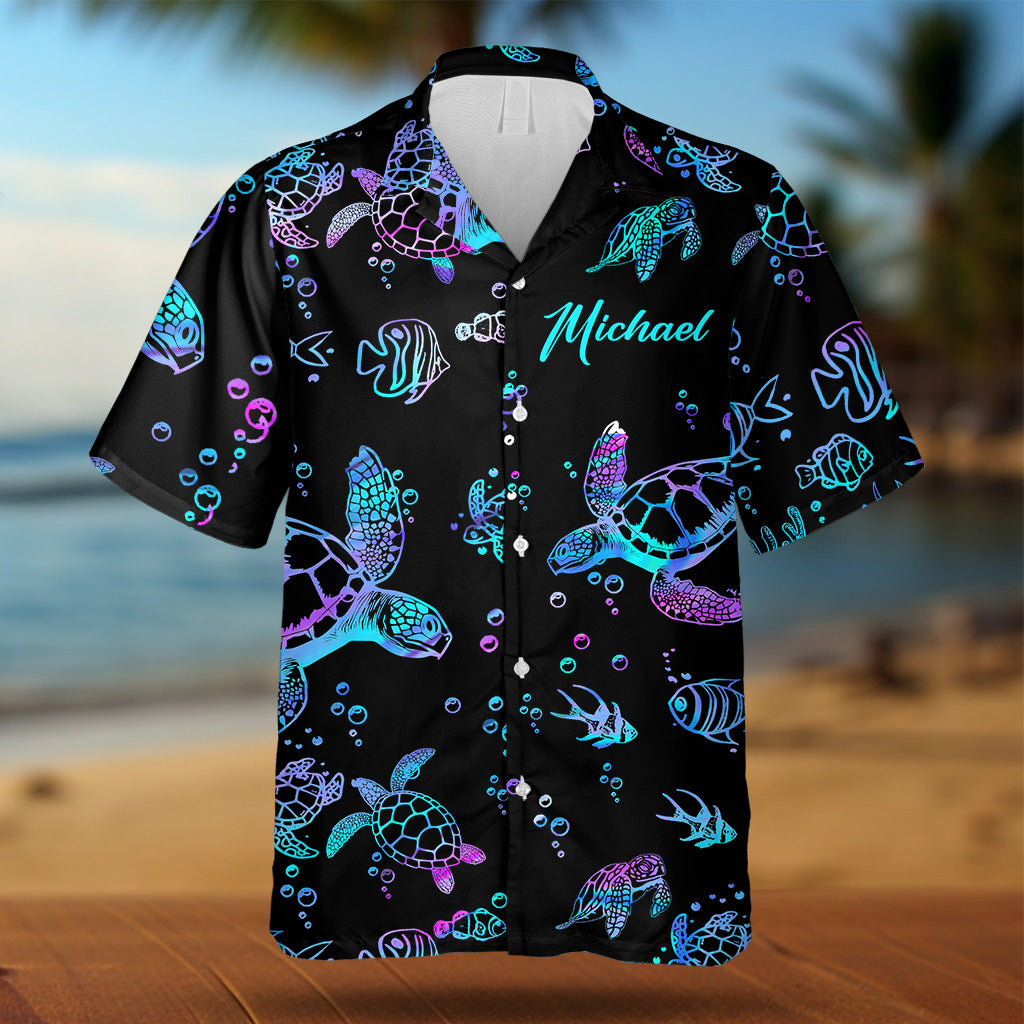 Hologram Turtle Beach Lovers - Personalized Turtle Hawaiian Shirt